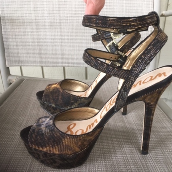 NEW Sam Edelman NADINE Black Bronze Animal Platform Heels - Picture 5 of 10